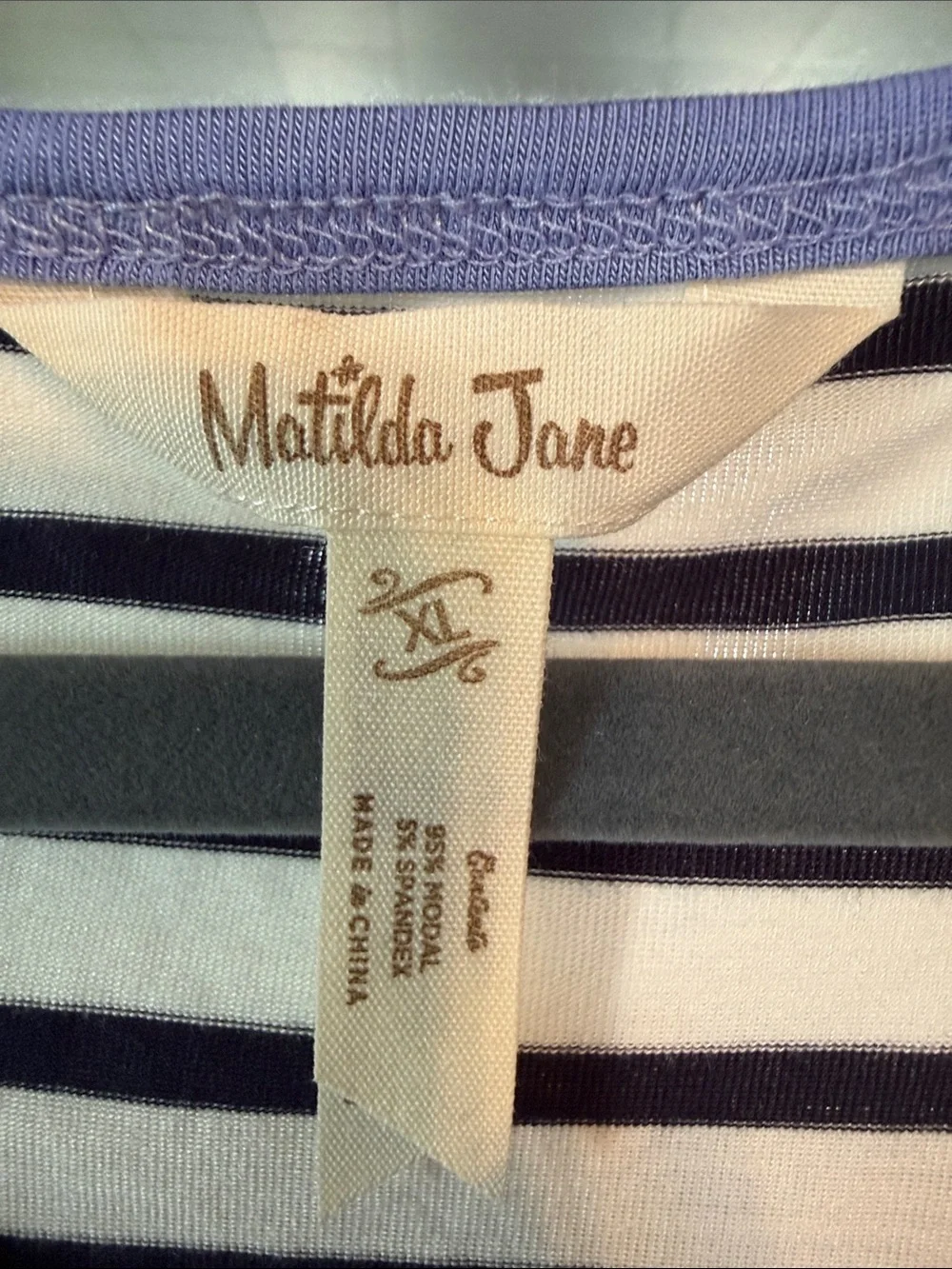 Matilda Jane XL Floral Striped Raglan 3/4 Sleeve Top Mixed Print Navy White Pink